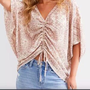 Day Trip Floral Ruched Blouse - Cream/Pinks/Purple Size Medium